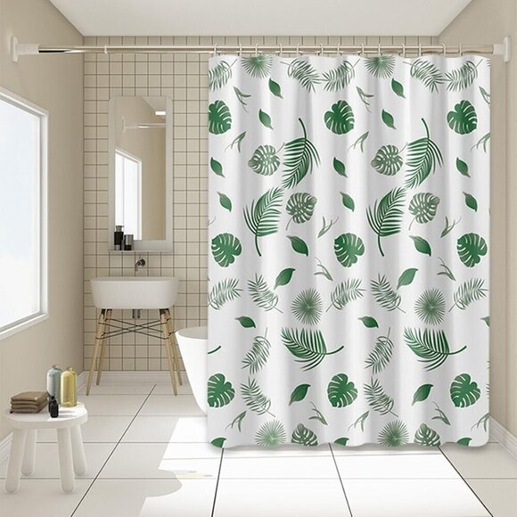 Tropical green and white floral eucalyptus summer shower curtain 72x72 - Picture 1 of 6